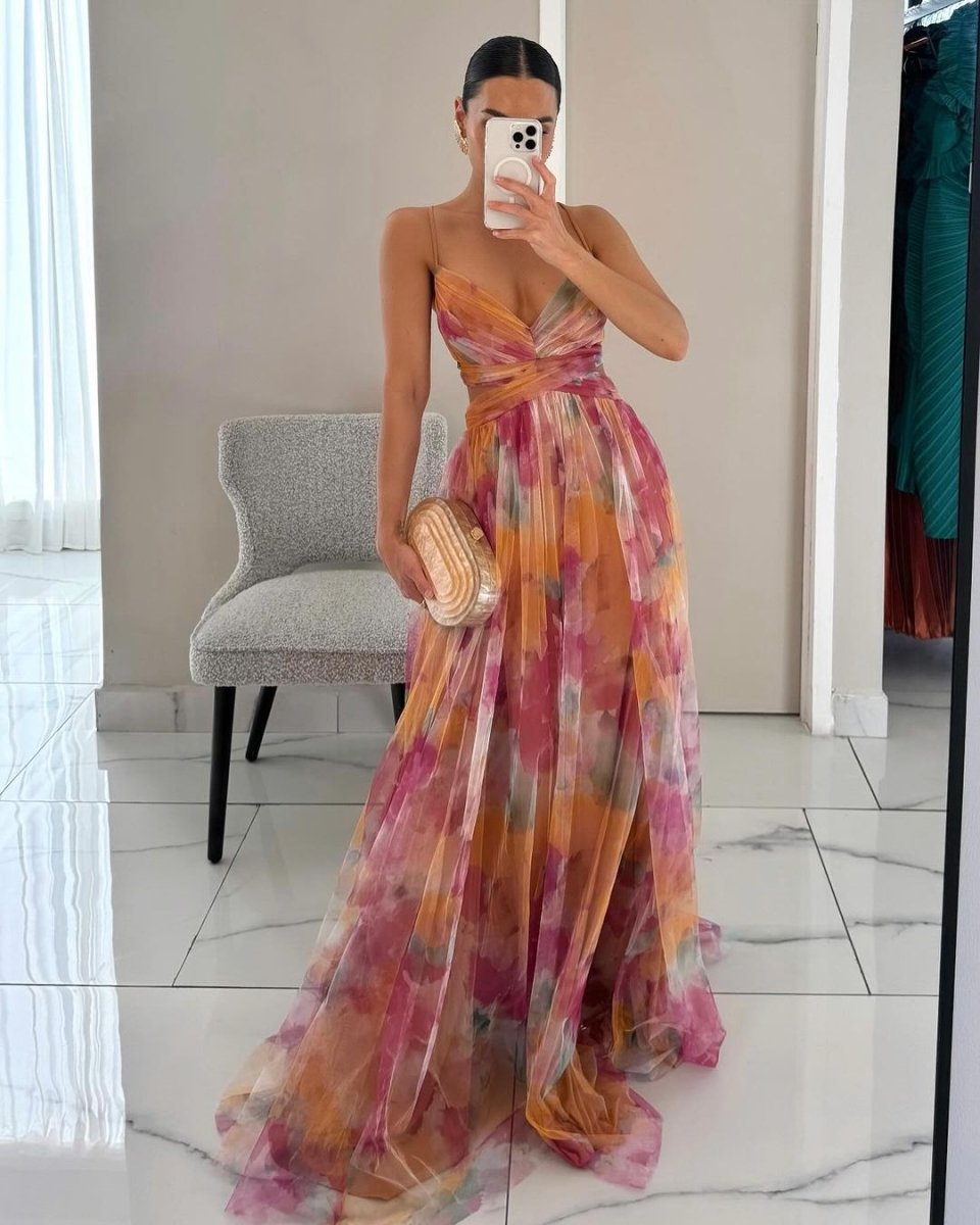 Alina | Elegant Maxi Dress with Flowers - WeWoman