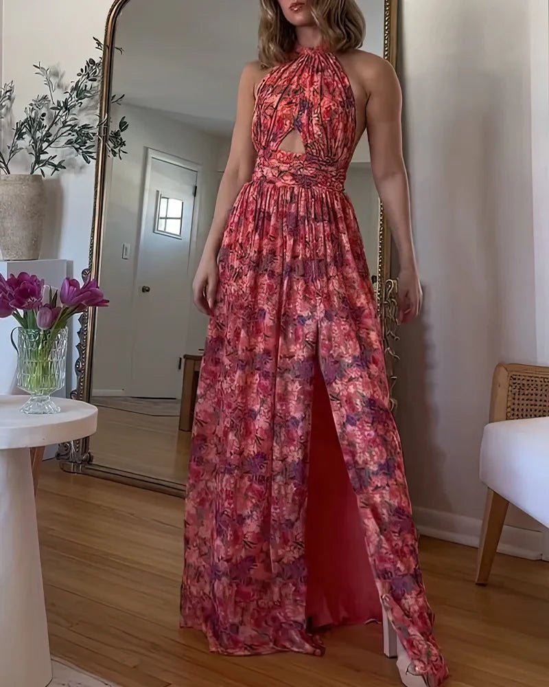 Isa Luna | Backless Maxi Dress with Floral Print - WeWoman