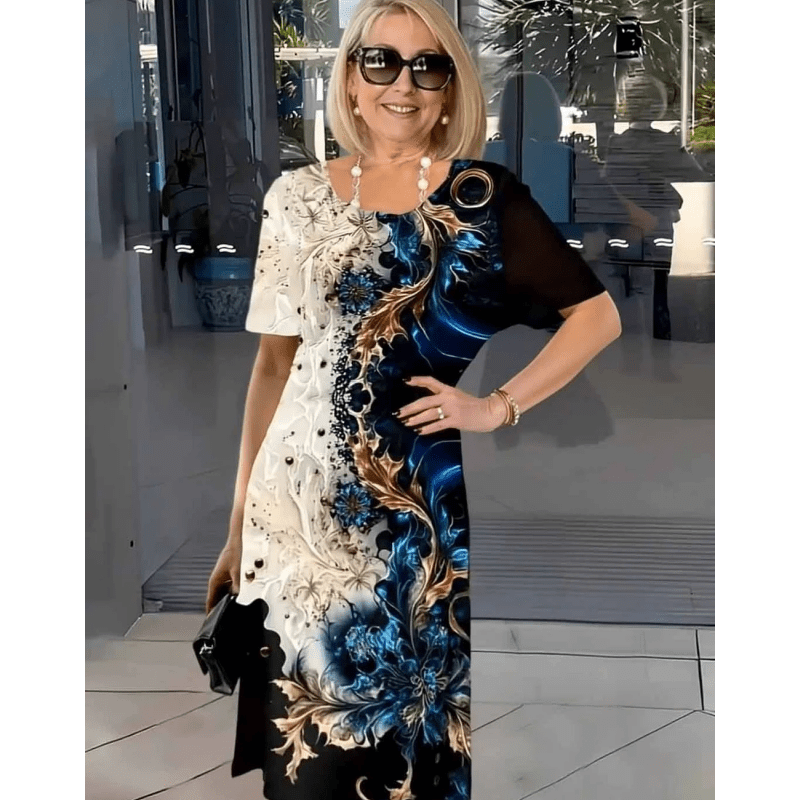 Loose Summer Dress with Floral Pattern - WeWoman