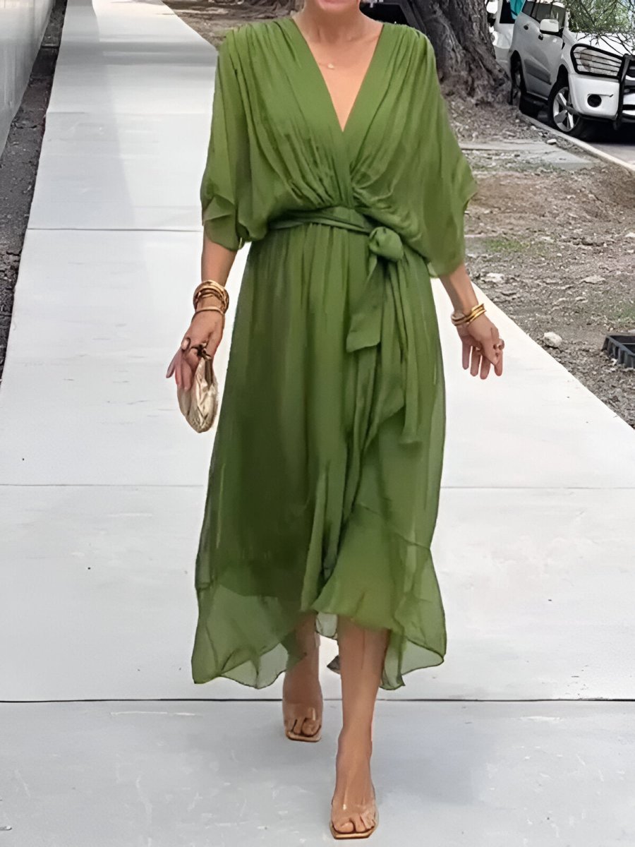 Monica™ | Chiffon Dress with V - neck - WeWoman