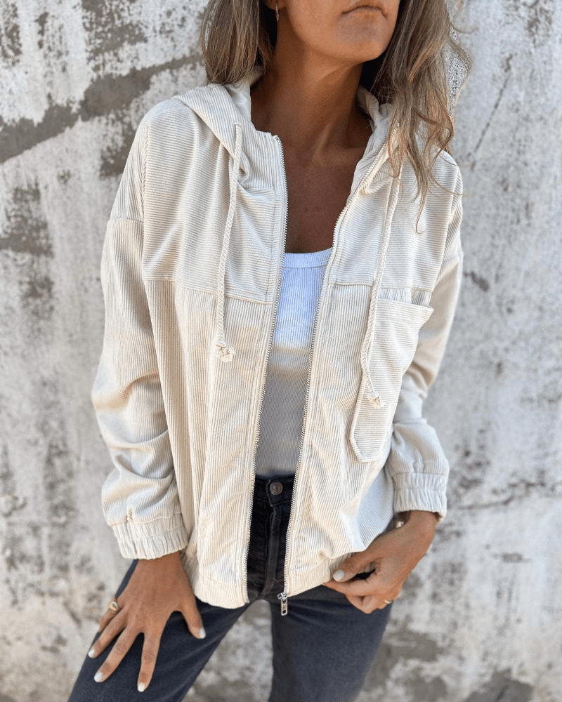 Saoirse | Corduroy Jacket with Hood and Zipper - WeWoman